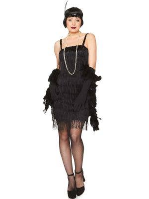 Women's Black Flapper Fancy Dress Costume Main Image