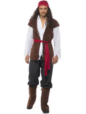 Brown, Red and White Pirate Captain Men's Costume - Main Image
