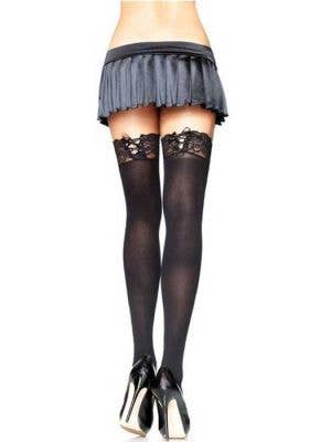 Black Thigh High Stockings with Corset Lace Up