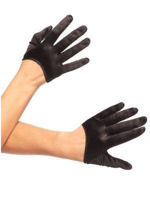 Cropped Mini Black Satin Costume Gloves