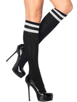 Black Knee Highs with White Stripes