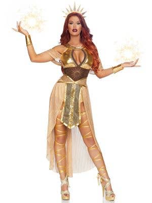 Women's Sexy Gold Sun Goddess Fancy Dress Costume - Image 1