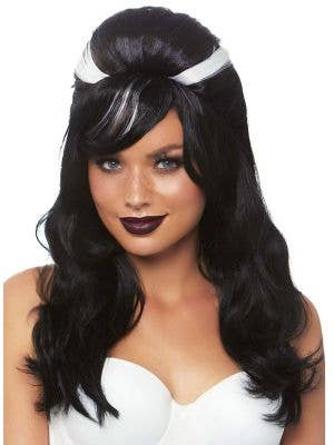 Women's Black and White Streaked Vampire Wig Front Image