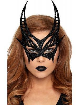 Black Devil Horns Glitter Mask Accessory Main Image