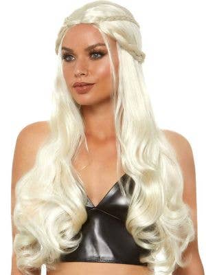 Womens Long Blonde Wavy Medieval Game Of Thrones Braided Costume Wig Main Image