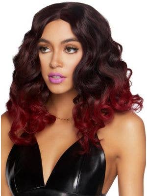 Women's Curly Burgundy Ombre Bob Style Costume Wig Front View Image 1