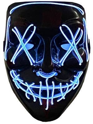 Image of Light Up Neon Blue Purge Mask Halloween Accessory - Light On Image