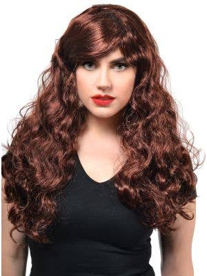 Image of Long Curly Auburn Brown Women's Costume Wig