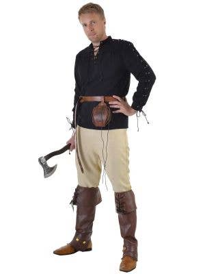 Image of Long Sleeve Medieval Men's Plus Size Black Costume Shirt - Front Image