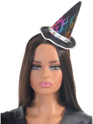 Image of Mini Spiked Rainbow Flame Witch Hat on Headband