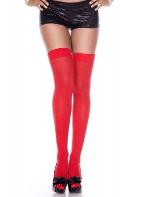 Red Opaque Women's Thigh Hi Pantyhose