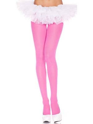Opaque Neon Pink Women's Pantyhose Costume Accessory - Main Image