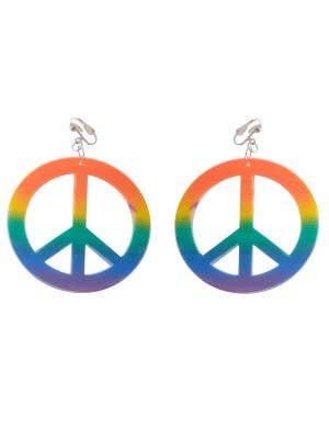Rainbow Peace Sign Clip On Earrings Costume Jewellery