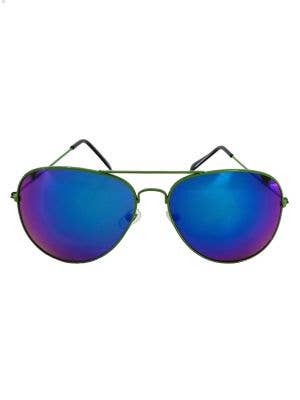 Green Frame Aviator Costume Glasses with Blue Lenses