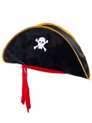 Black Red and Gold Pirate Hat with Skull and Cross-Bone