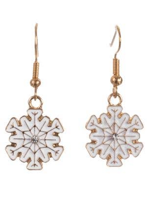 Image of Dangling White and Gold Snowflake Christmas Earrings