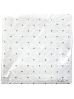Image of White and Silver Polka Dot 20 Pack Napkins