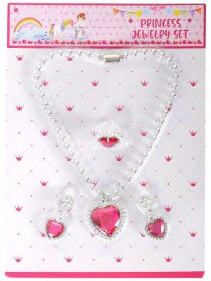 Image of Heart Shaped Pink and Silver Kids Costume Jewellery Set