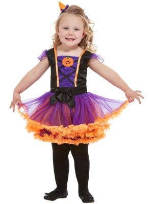 Image of Pumpkin Witch Toddler Girls Halloween Costume - Front View