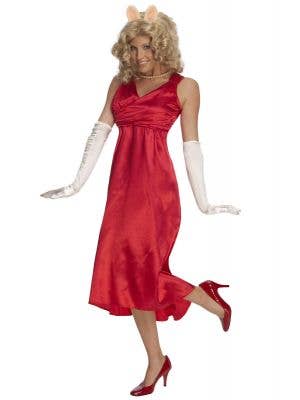 Miss Piggy Womens Red Dress Fancy Dress Costume 