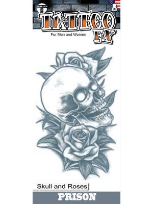 Image of Skull and Roses Temporary Prison Costume Tattoo