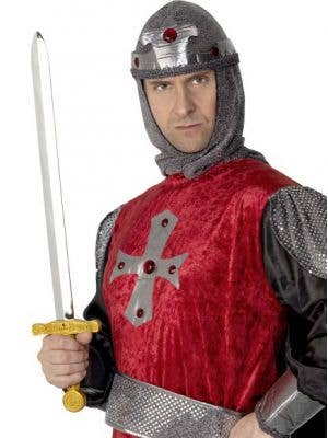 Novelty Silver Knight Costume Weapon Sword with Gold Handle 
