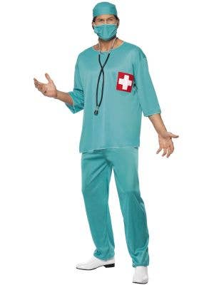 Adult's Surgeon Scrubs Fancy Dress Doctor Costume - Front View