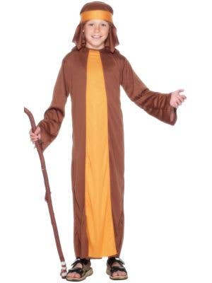 Boy's Brown And Orange Biblical Long Robe Shepherd Fancy Dress Costume Main Image
