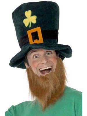 Green Velveteen Leprechaun Costume Hat and Ginger Beard