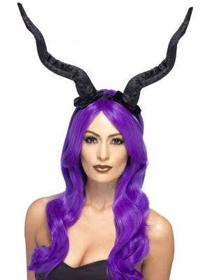 Large Black Velveteen Horns Costume Headband 