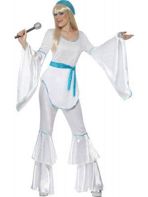 Super Trooper Women's White 70's Fancy Dress Costume Front view 