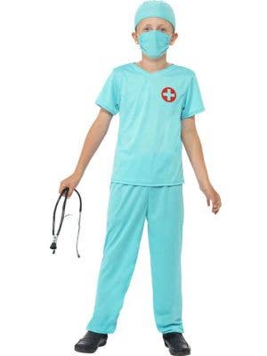 Boy's Medical Doctor Green Scrubs Fancy Dress Costume Front