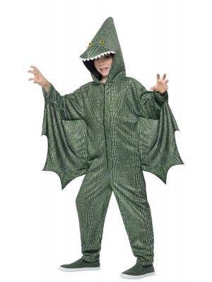 Kids Green Pterodactly Dinosaur Onesie Fancy Dress Costume Front Image