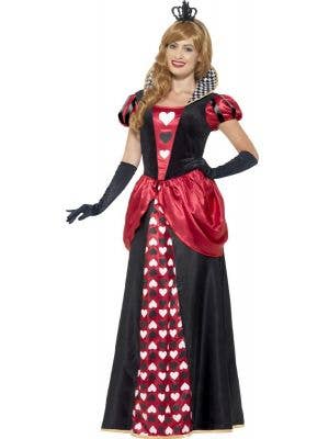 Women's Royal Red Queen Of Hearts Alice In Wonderland Inspired Fancy Dress Costume Main Image