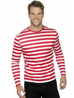 Red and White Striped Adult's Fancy Dress Costume Shirt Main Image