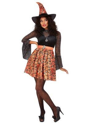 Orange and Black Vintage Witch Costume for Women - Main Image