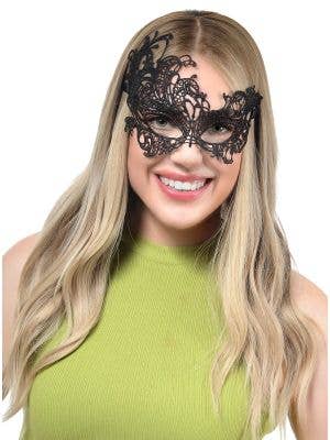 Image of Asymmetrical Black Lace Masquerade Mask - Main Image
