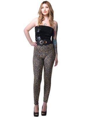 Image of Soft Stretch Leopard Print Women's 80's Costume Leggings - Full View