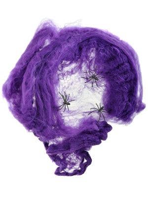 Image of Stretchy Purple Spiderweb with Spiders Halloween Decoration