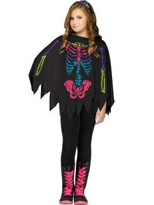 Girl's Rainbow Skeleton Print Costume Poncho