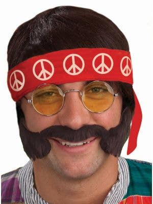 Men's 60's Hippie Costume Accessory Kit With Glasses, Wig, Headband, Moustache And Sideburns