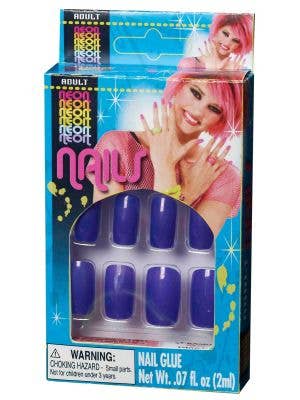 Neon Violet Blue Women's 1980's Fashion Stick On Finger Nails Costume Accessory Main Image