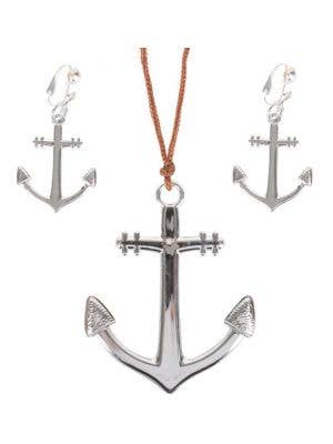 Anchor Necklace and Earrings Jewellery Set Sailor Costume Accessory - Main Image