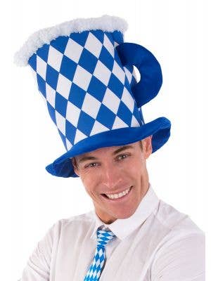 Adult's Blue and White Checkered Oktoberfest Beer Hat