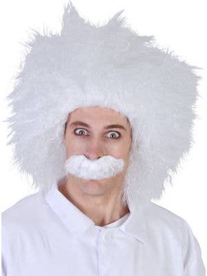 Fuzzy White Men's Scientist Costume Wig And Moustache Set