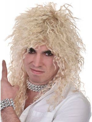Rock God Men's Crimped Blonde Mullet 80s Costume Wig - Main Image