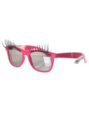 Pink Framed Costume Glasses with Mirror Lenses and Large Eyelashes