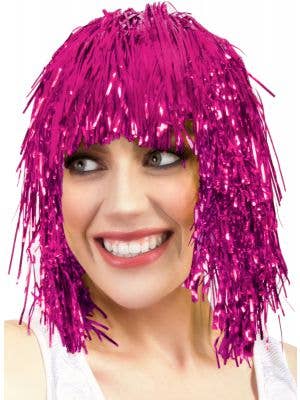 Adults Short Pink Tinsel Costume Wig