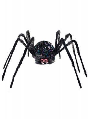 Fake Black Spider Halloween Prop with Blue and Purple Sequins - Main Image