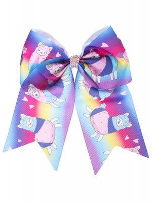 Bright Rainbow Ombre Llama Print Costume Hair Bow with Hearts